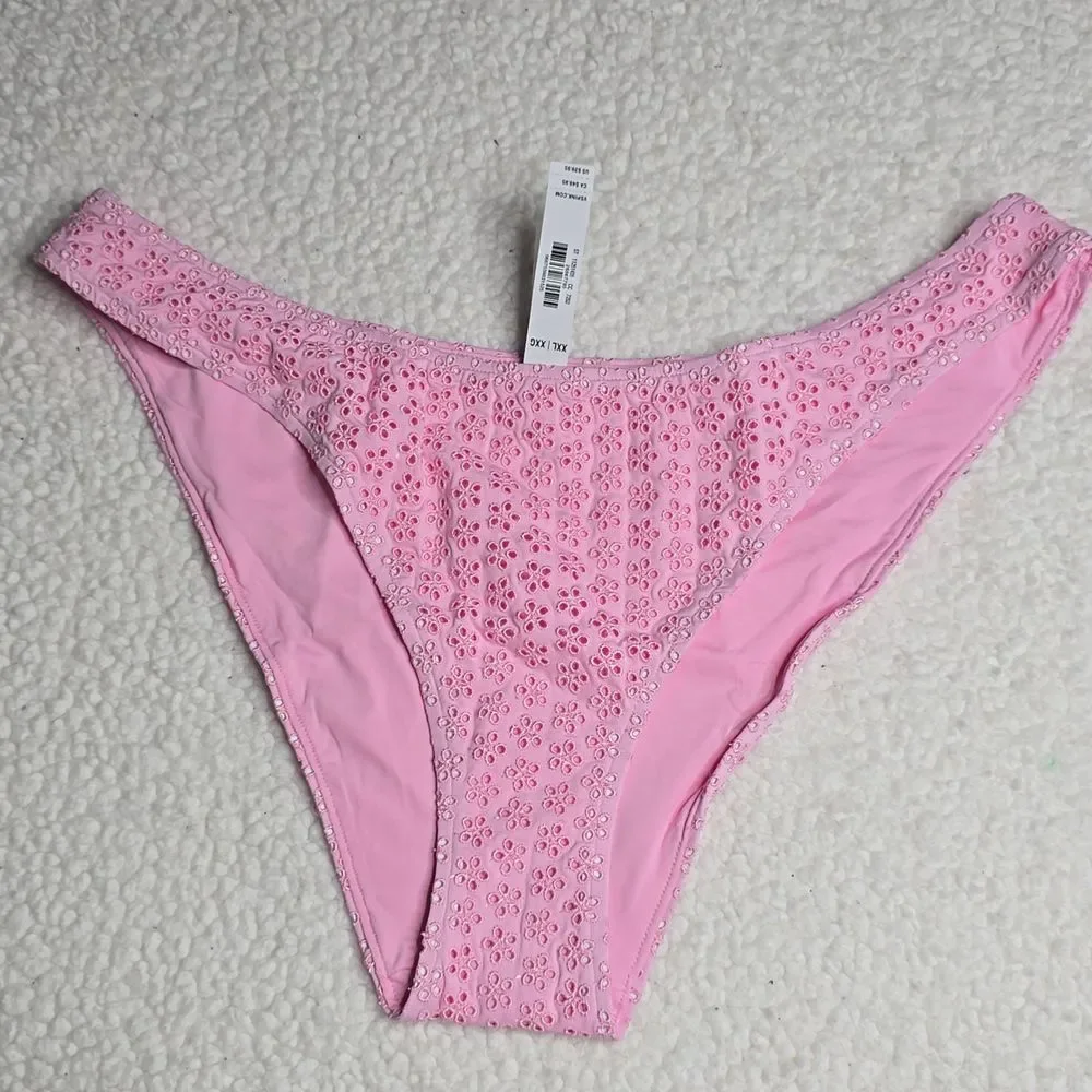 3350 NWT Pink By Frankies Pink Eyelet High Cut Bikini Bottom Sz XXL